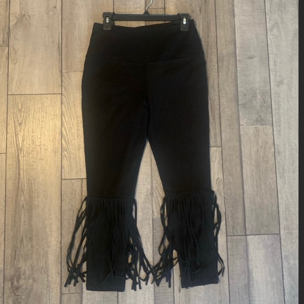 Athena Marie Black Fringe Hem Leggings Boho Western Statement